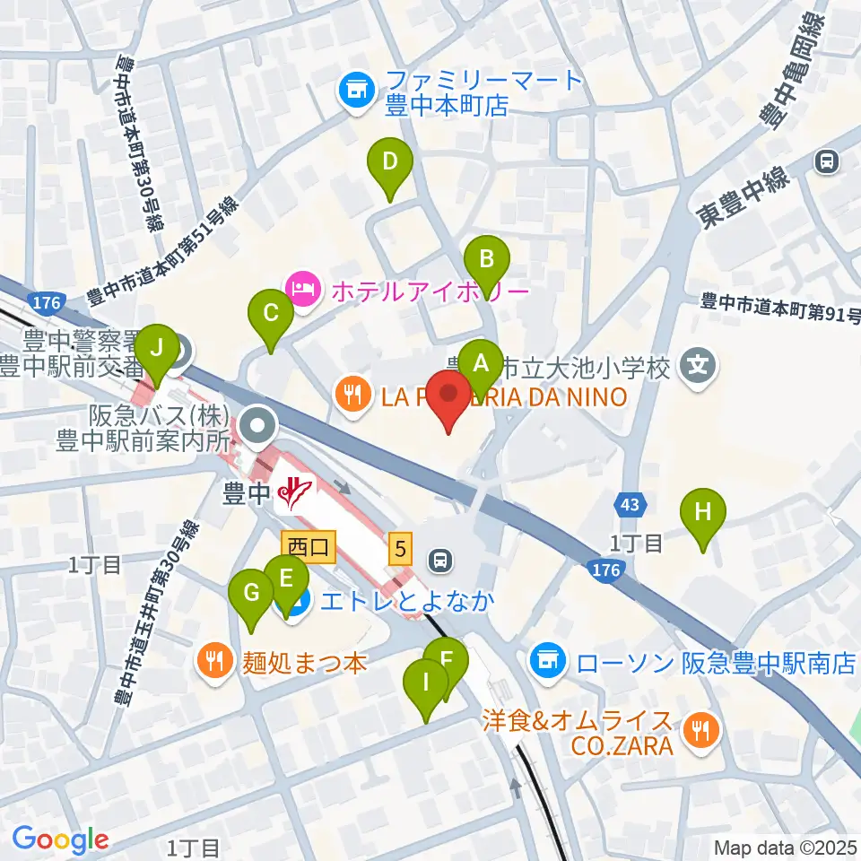 アミューズ豊中 ヤマハミュージック周辺の駐車場・コインパーキング一覧地図