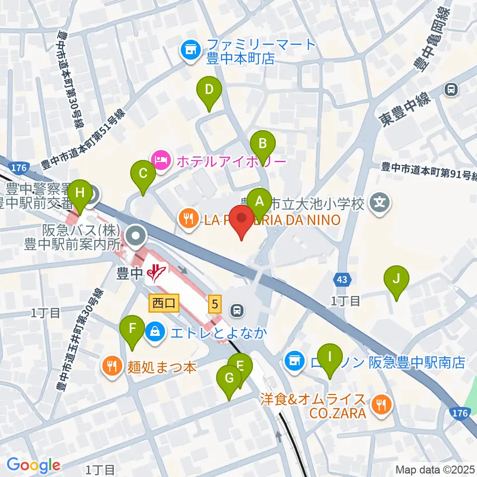 アミューズ豊中 ヤマハミュージック周辺の駐車場・コインパーキング一覧地図