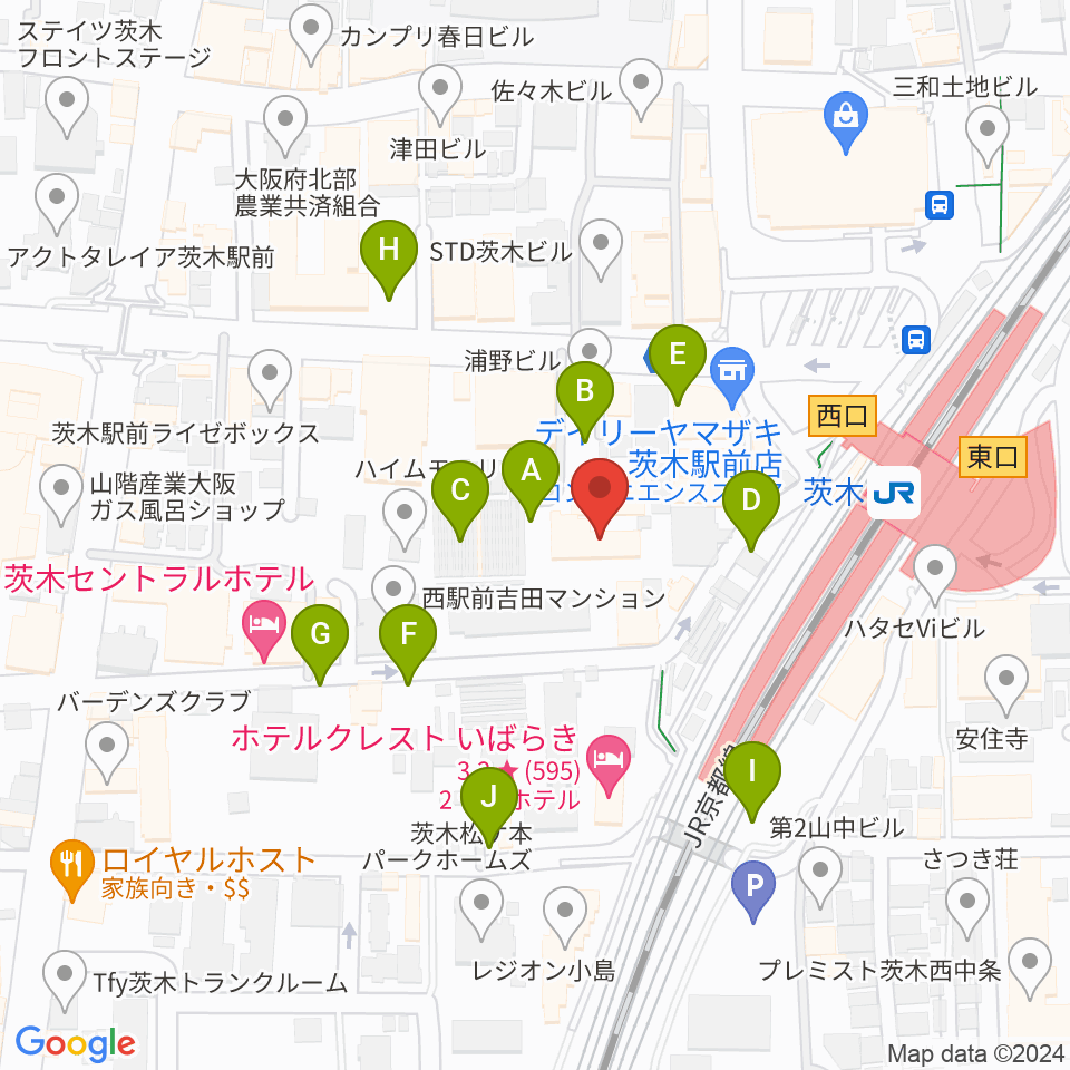 茨木センター ヤマハミュージック周辺の駐車場・コインパーキング一覧地図