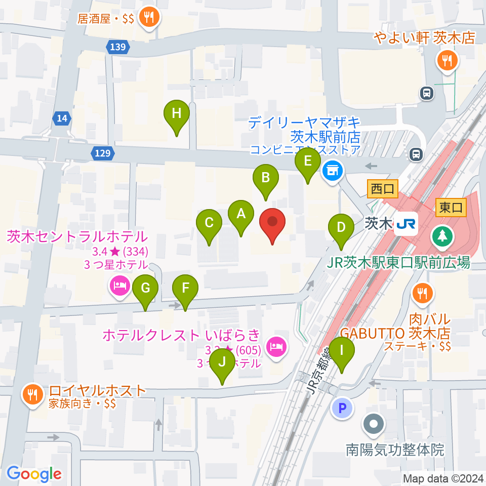 茨木センター ヤマハミュージック周辺の駐車場・コインパーキング一覧地図