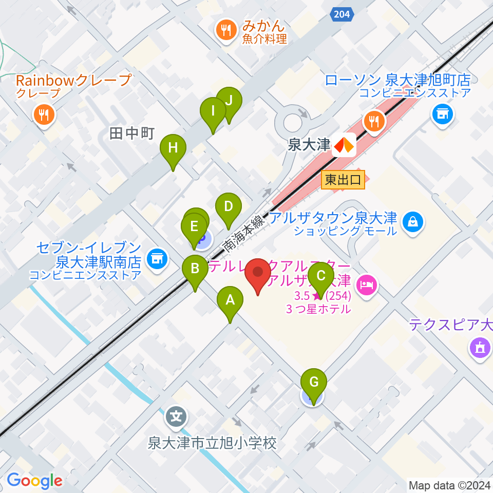 アルザ泉大津センター ヤマハミュージック周辺の駐車場・コインパーキング一覧地図