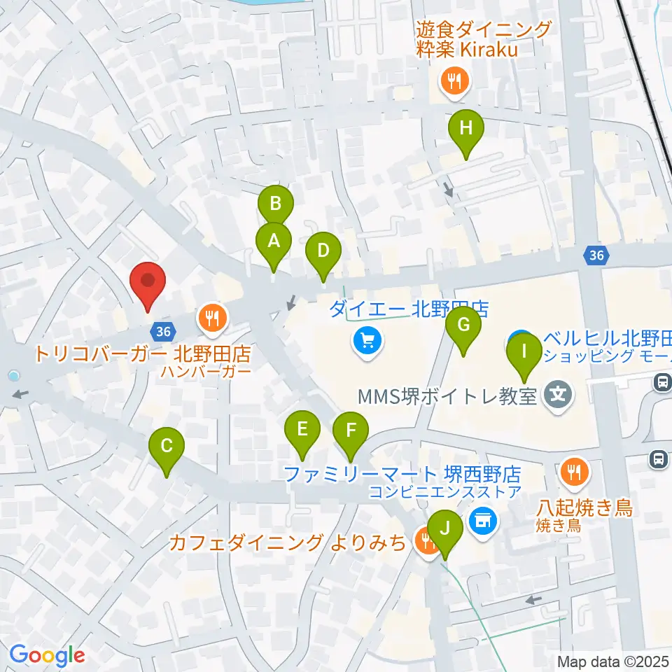 北野田センター ヤマハミュージック周辺の駐車場・コインパーキング一覧地図