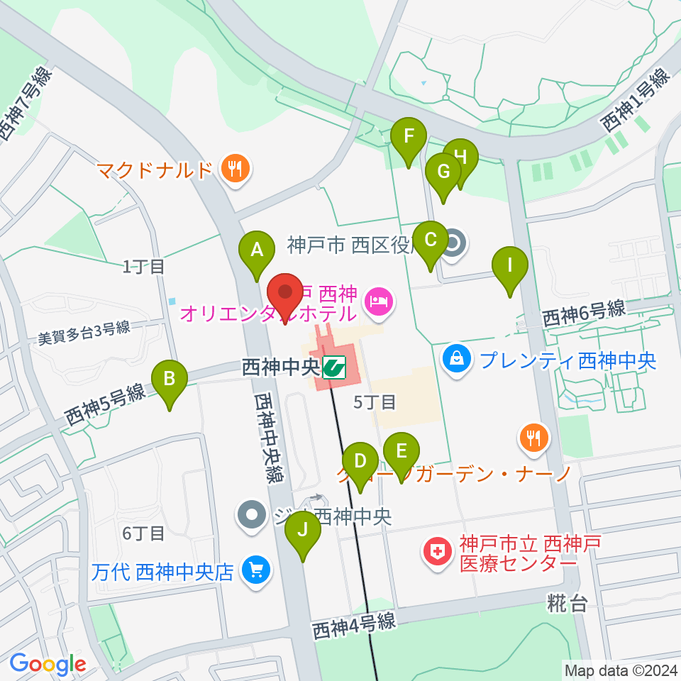 西神中央センター ヤマハミュージック周辺の駐車場・コインパーキング一覧地図