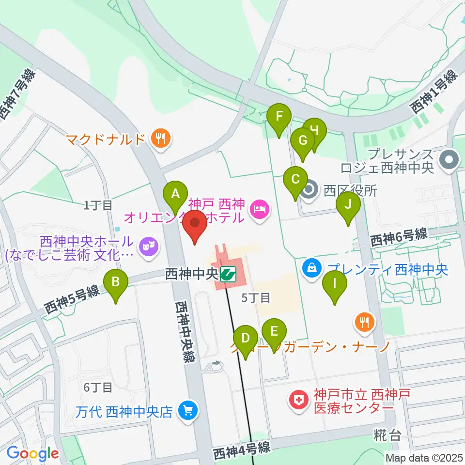 西神中央センター ヤマハミュージック周辺の駐車場・コインパーキング一覧地図
