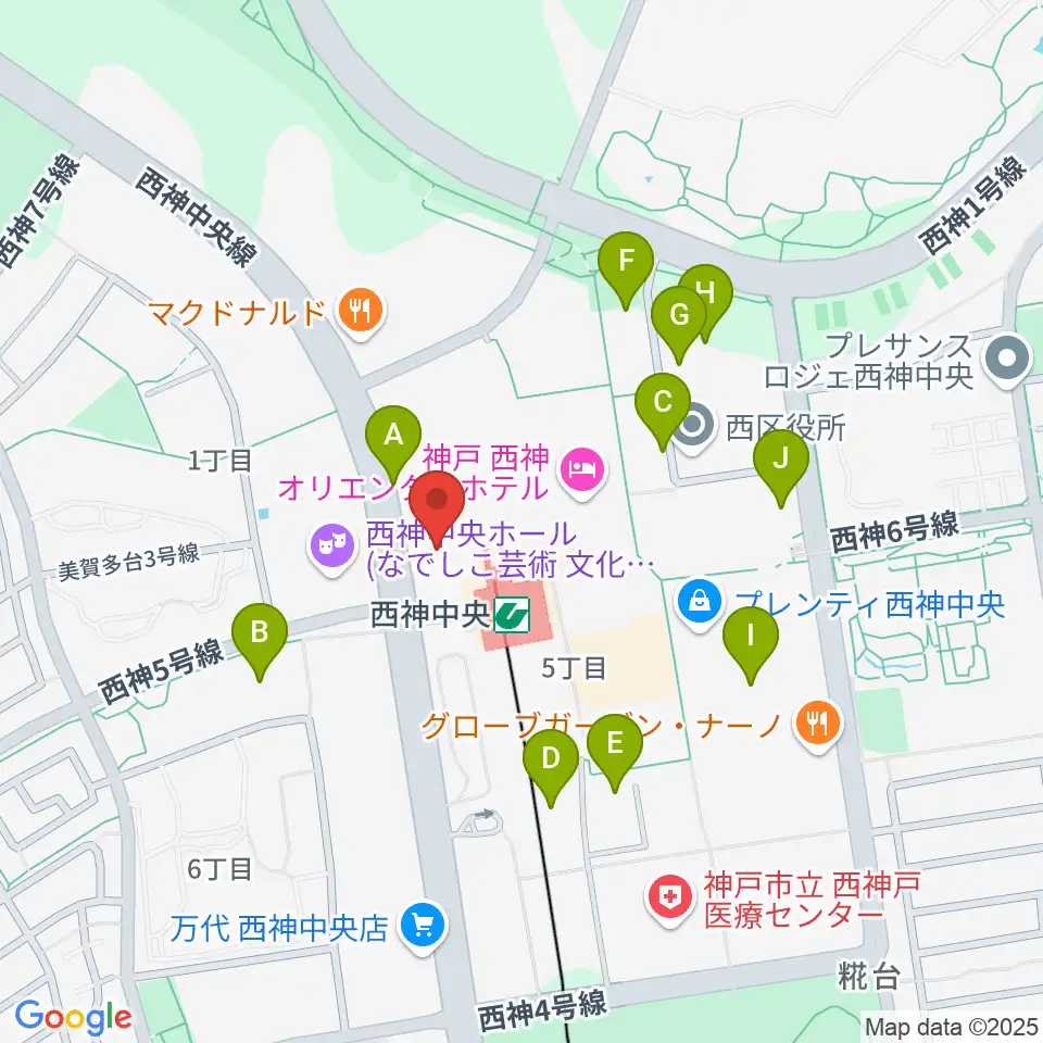 西神中央センター ヤマハミュージック周辺の駐車場・コインパーキング一覧地図