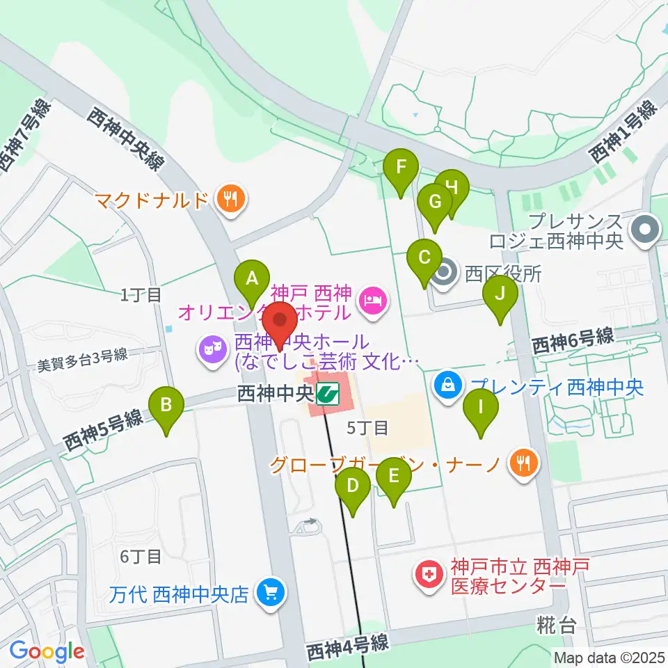 西神中央センター ヤマハミュージック周辺の駐車場・コインパーキング一覧地図