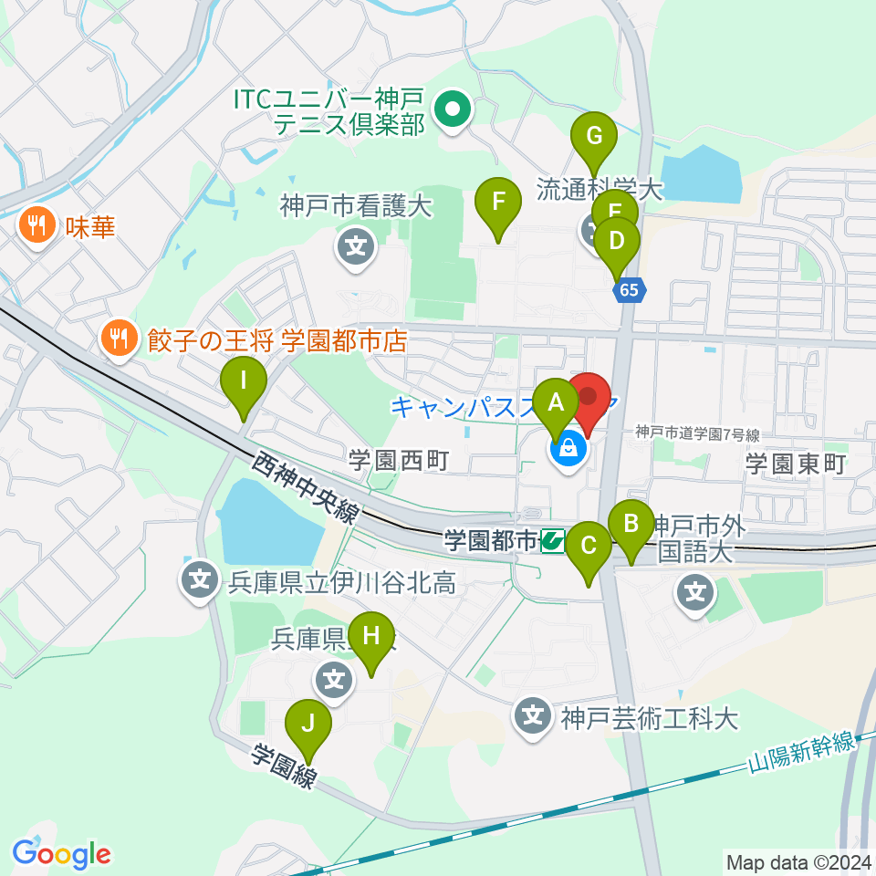 学園都市センター ヤマハミュージック周辺の駐車場・コインパーキング一覧地図