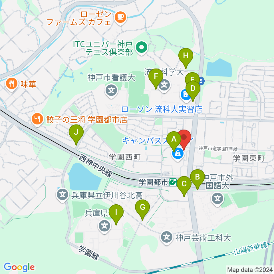 学園都市センター ヤマハミュージック周辺の駐車場・コインパーキング一覧地図