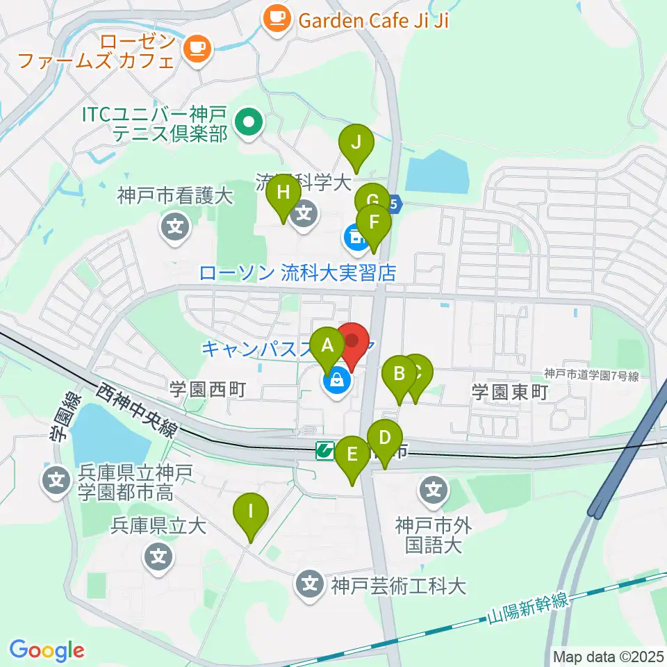 学園都市センター ヤマハミュージック周辺の駐車場・コインパーキング一覧地図