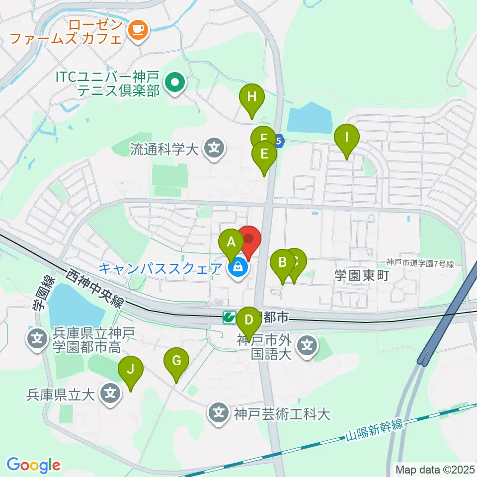 学園都市センター ヤマハミュージック周辺の駐車場・コインパーキング一覧地図