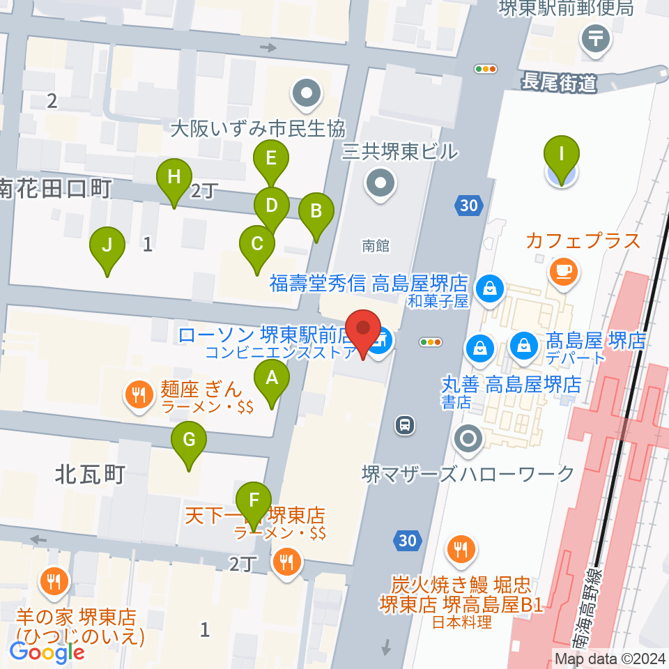 ヤマハミュージック 堺店周辺の駐車場・コインパーキング一覧地図