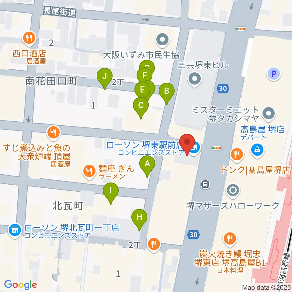 ヤマハミュージック 堺店周辺の駐車場・コインパーキング一覧地図
