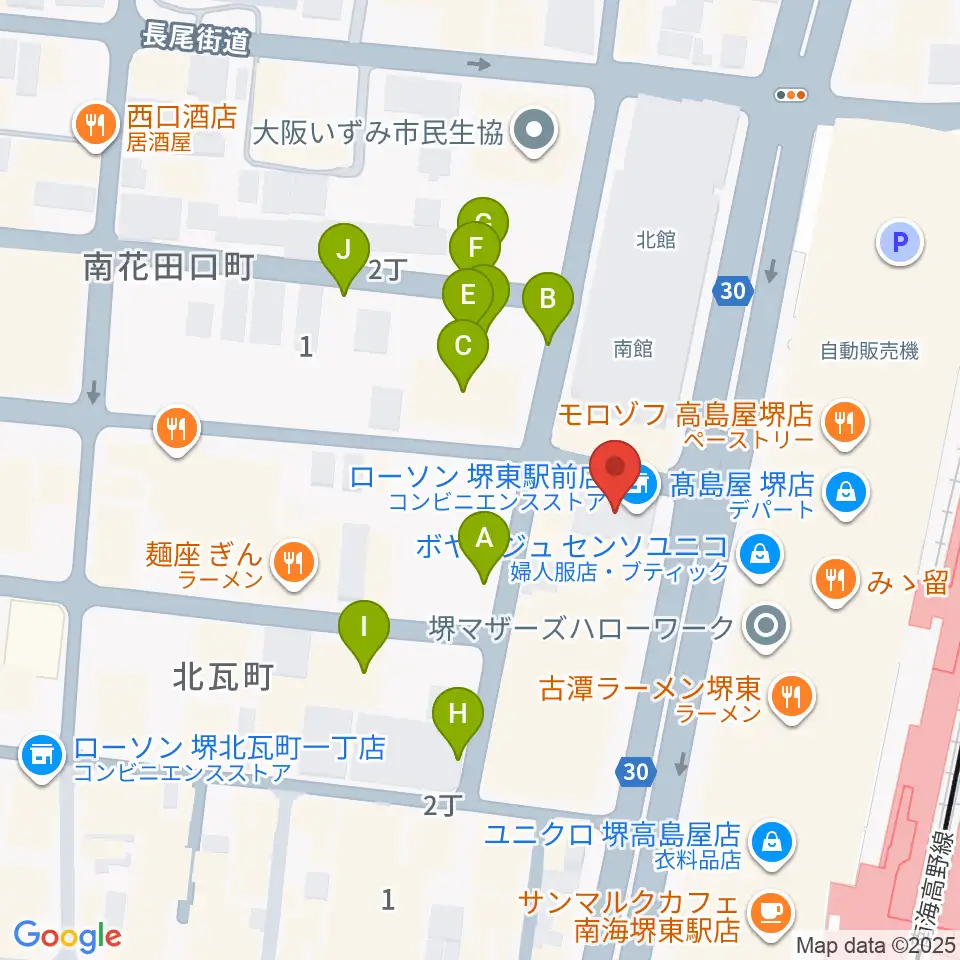 ヤマハミュージック 堺店周辺の駐車場・コインパーキング一覧地図