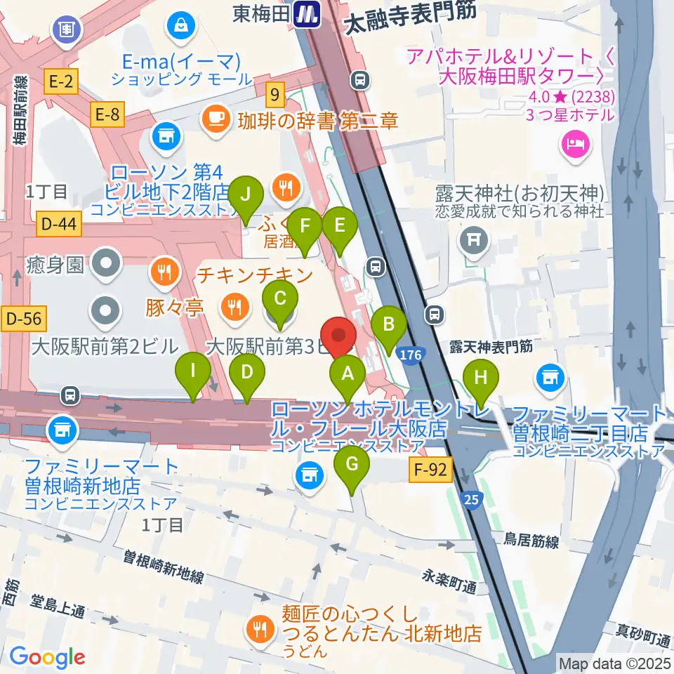 カワイ梅田周辺の駐車場・コインパーキング一覧地図