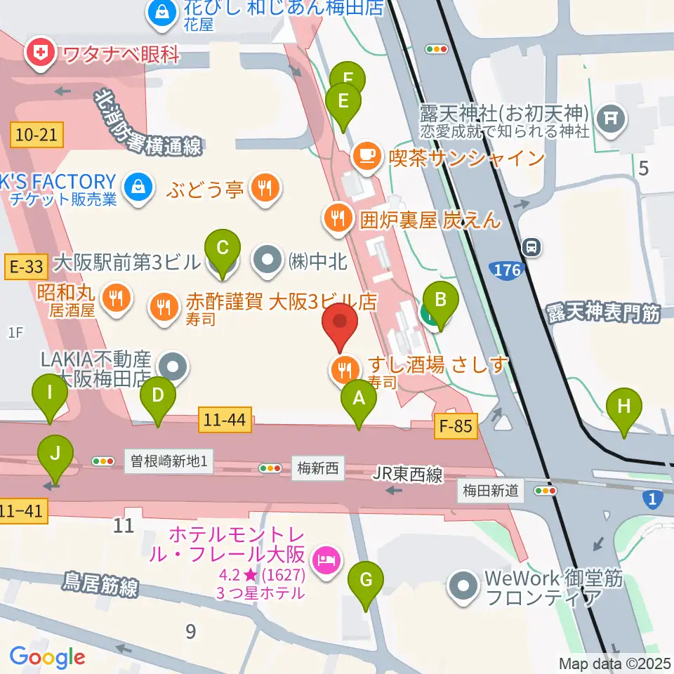 カワイ梅田周辺の駐車場・コインパーキング一覧地図