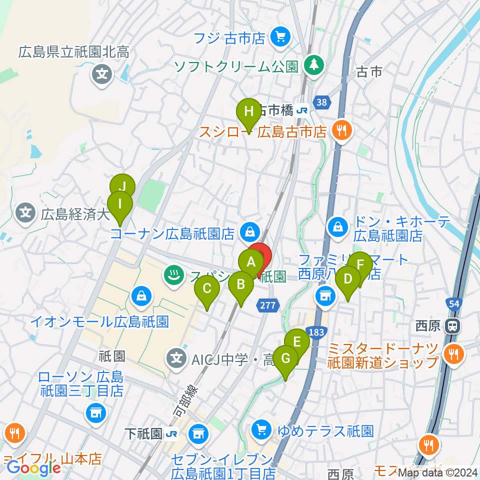 ユニスタイル安佐南 ヤマハミュージック周辺の駐車場・コインパーキング一覧地図