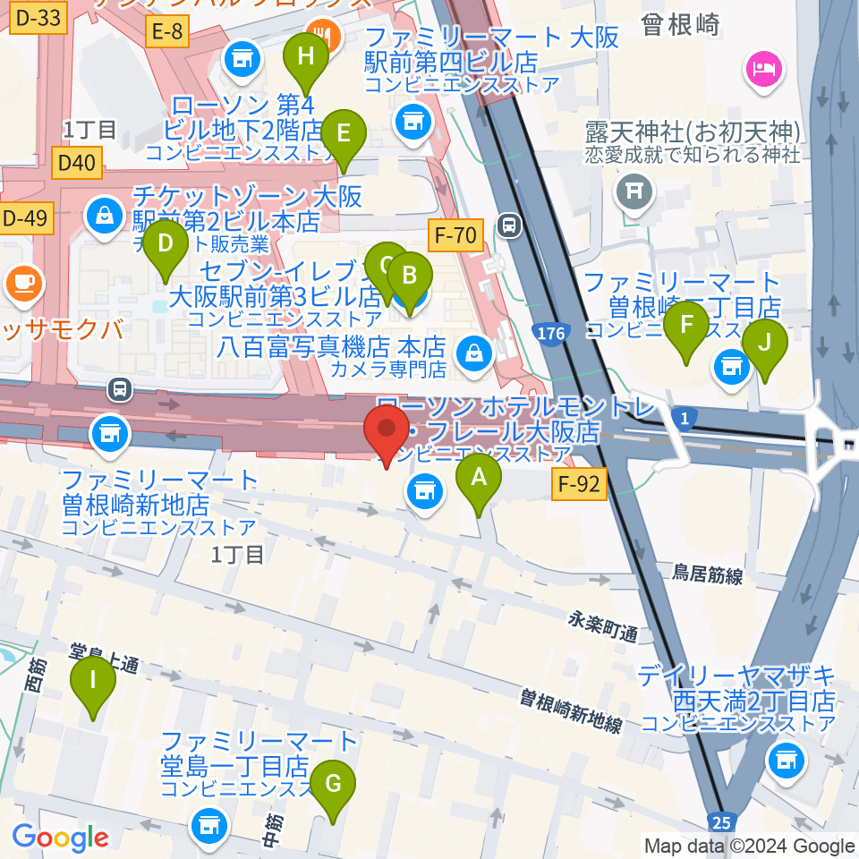 凛ミュージック 北新地音楽サロン周辺の駐車場・コインパーキング一覧地図