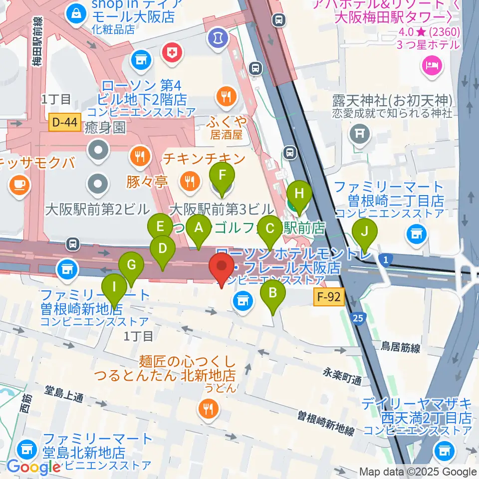 凛ミュージック 北新地音楽サロン周辺の駐車場・コインパーキング一覧地図