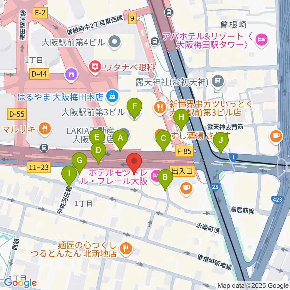凛ミュージック 北新地音楽サロン周辺の駐車場・コインパーキング一覧地図