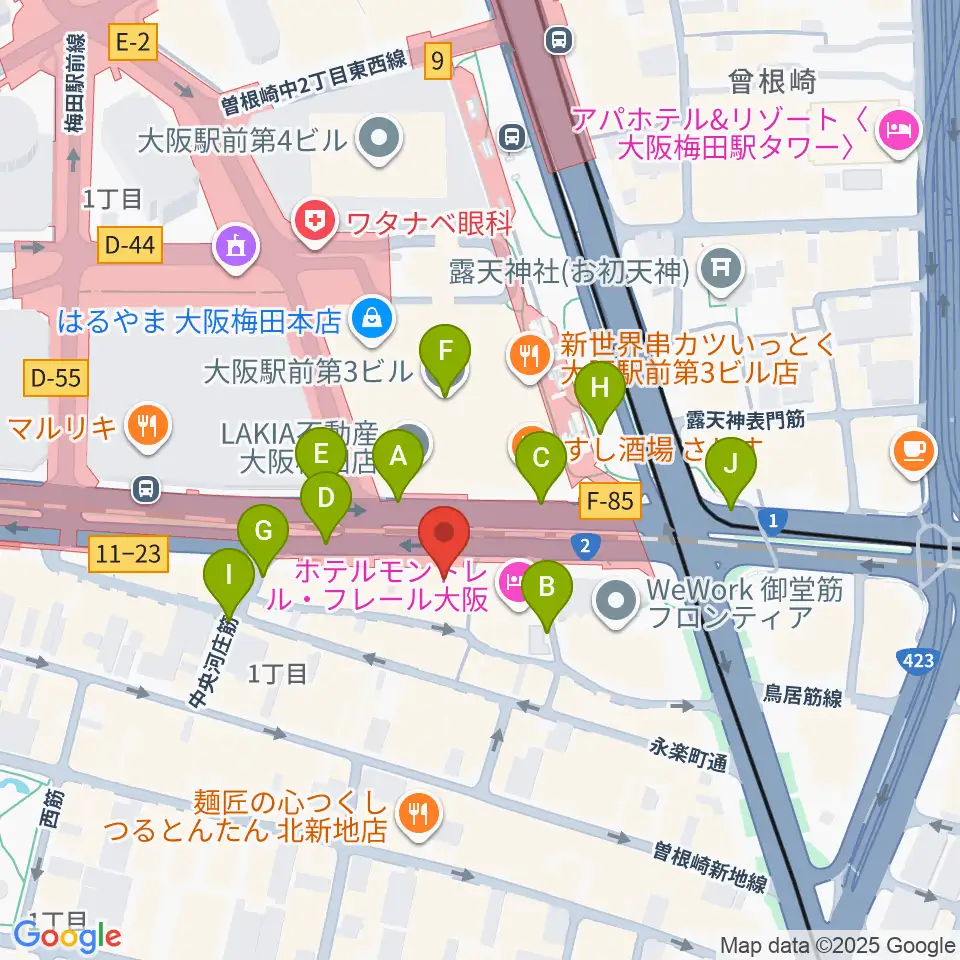 凛ミュージック 北新地音楽サロン周辺の駐車場・コインパーキング一覧地図