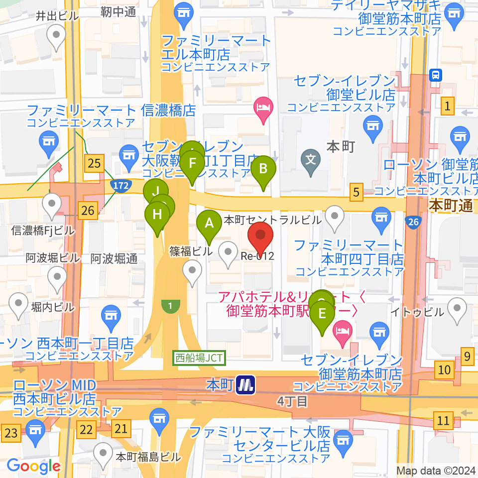 凛ミュージック 本町ピアノサロン周辺の駐車場・コインパーキング一覧地図