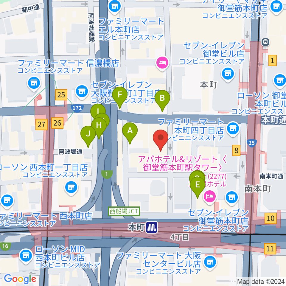 凛ミュージック 本町ピアノサロン周辺の駐車場・コインパーキング一覧地図