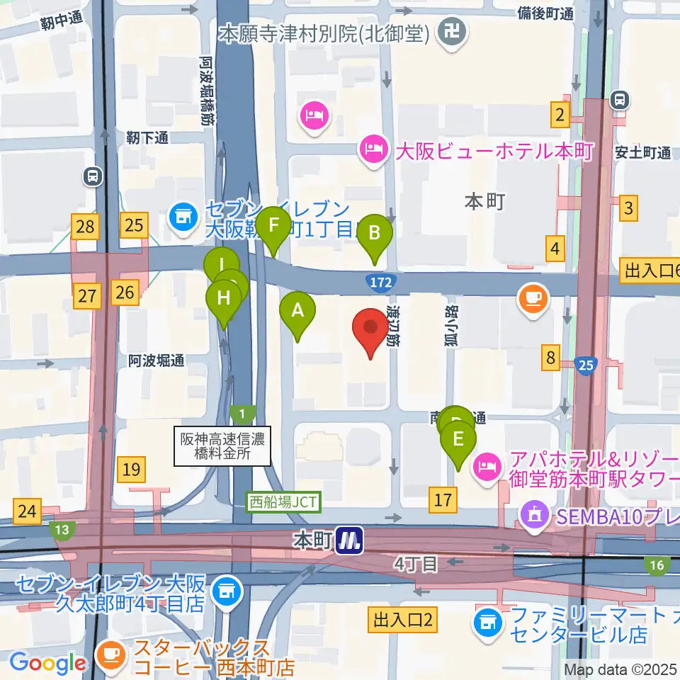 凛ミュージック 本町ピアノサロン周辺の駐車場・コインパーキング一覧地図