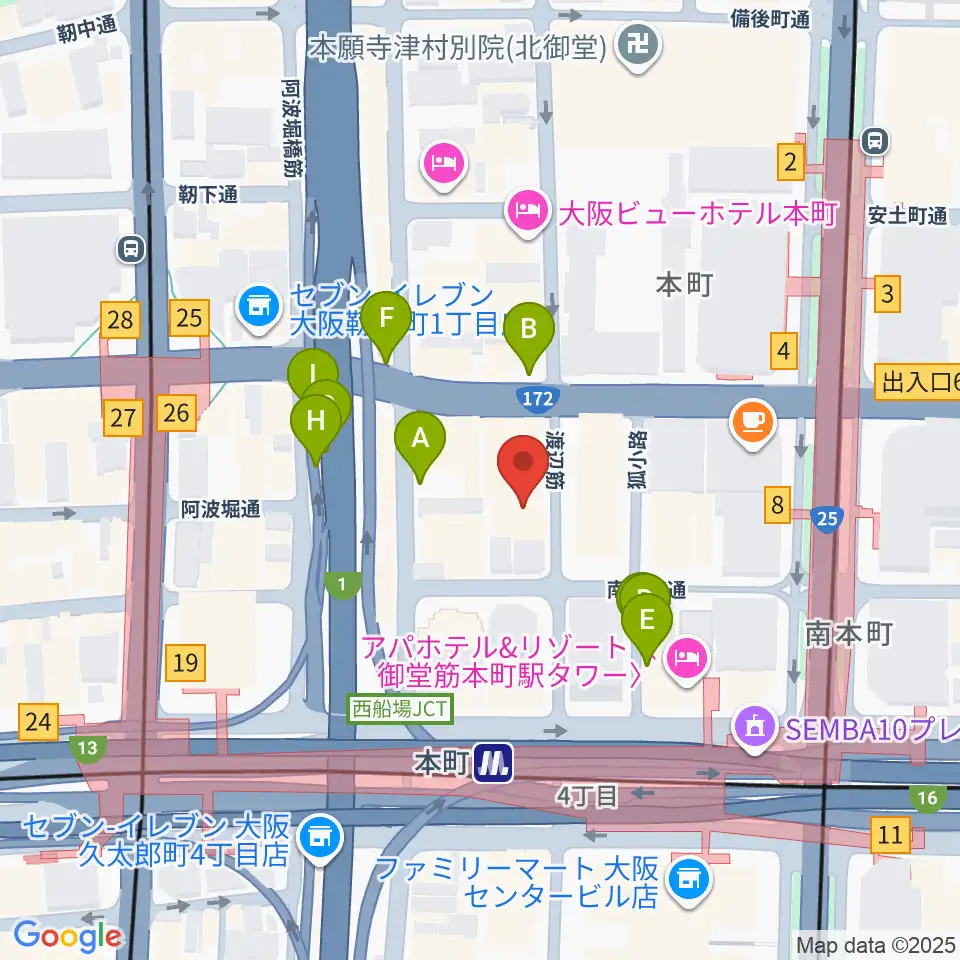 凛ミュージック 本町ピアノサロン周辺の駐車場・コインパーキング一覧地図
