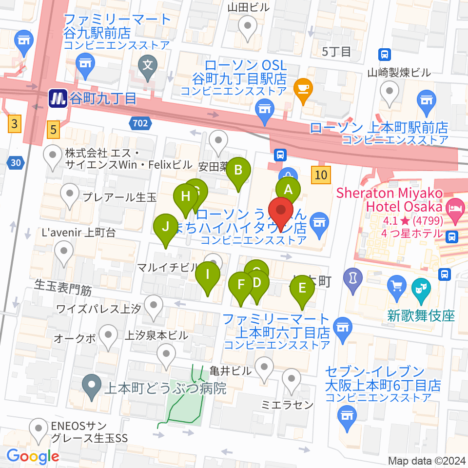 凛ミュージック 上本町ハイハイタウン教室周辺の駐車場・コインパーキング一覧地図