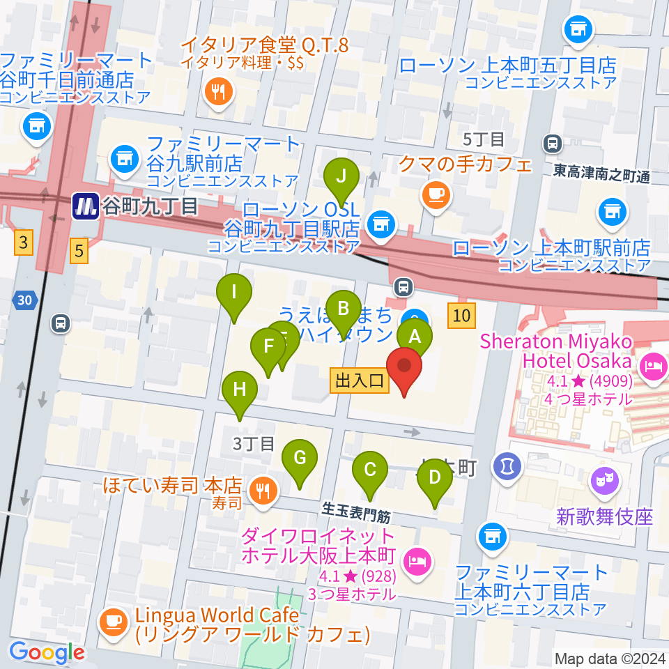 凛ミュージック 上本町ハイハイタウン教室周辺の駐車場・コインパーキング一覧地図