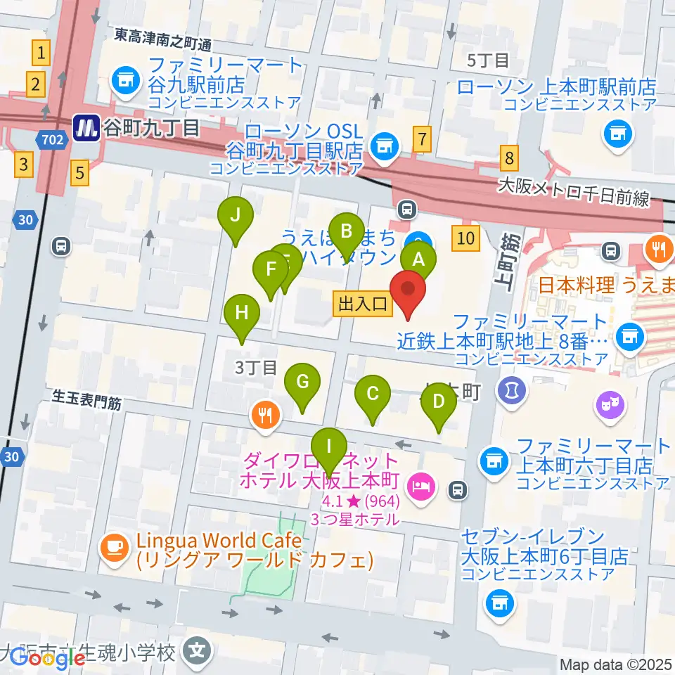 凛ミュージック 上本町ハイハイタウン教室周辺の駐車場・コインパーキング一覧地図