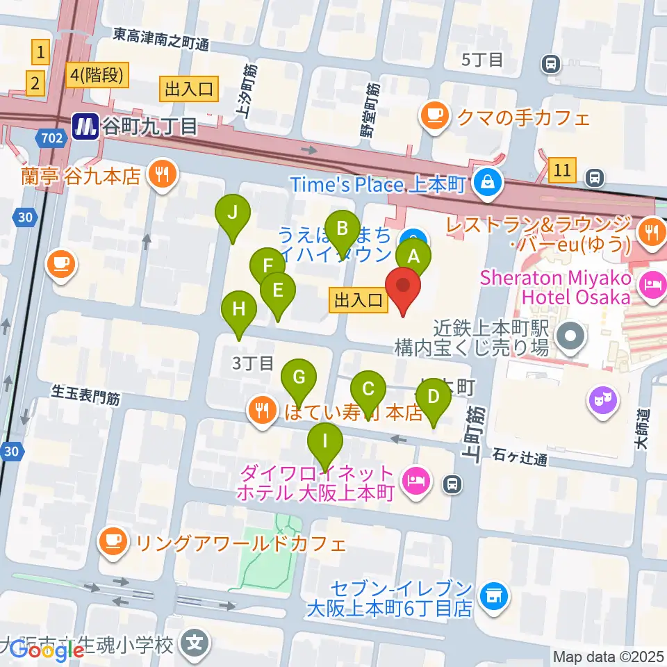 凛ミュージック 上本町ハイハイタウン教室周辺の駐車場・コインパーキング一覧地図
