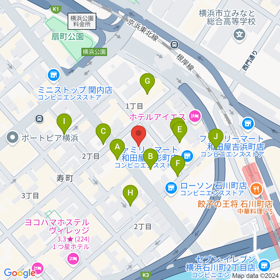 かながわ労働プラザ 音楽スタジオ周辺の駐車場・コインパーキング一覧地図