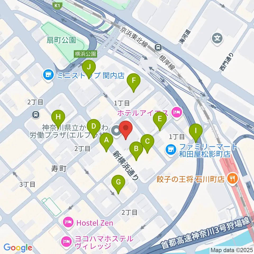 かながわ労働プラザ 音楽スタジオ周辺の駐車場・コインパーキング一覧地図