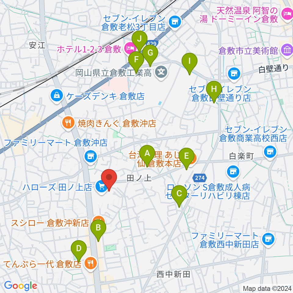 ミュージックアベニュー倉敷 ヤマハミュージック周辺の駐車場・コインパーキング一覧地図