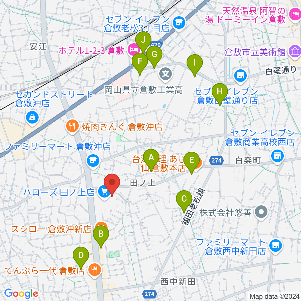 ミュージックアベニュー倉敷 ヤマハミュージック周辺の駐車場・コインパーキング一覧地図