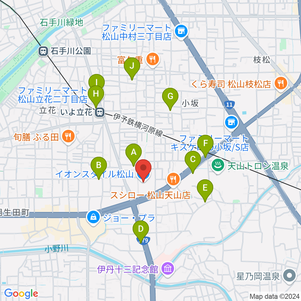 イオンスタイル松山センター ヤマハミュージック周辺の駐車場・コインパーキング一覧地図