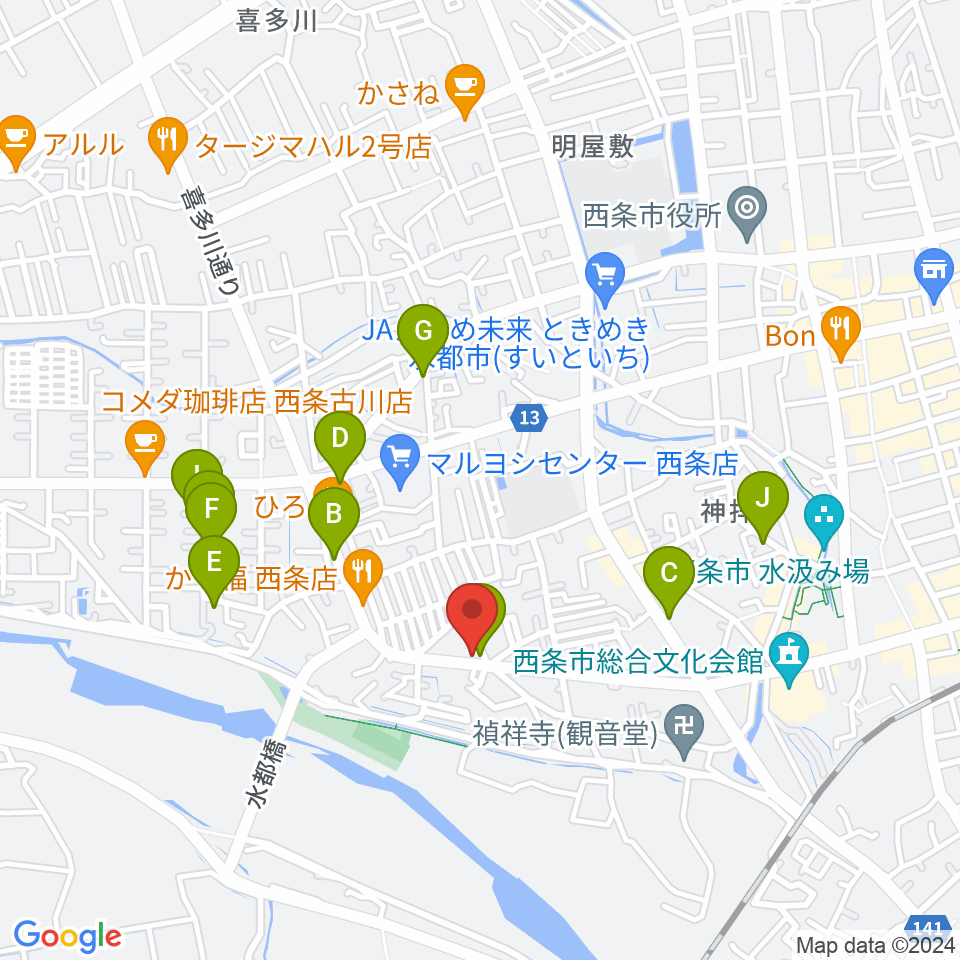 西条センター ヤマハミュージック周辺の駐車場・コインパーキング一覧地図