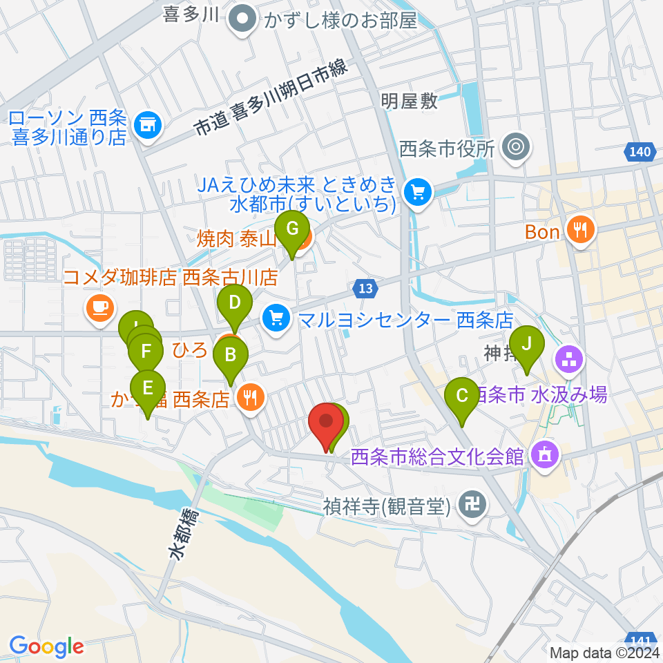 西条センター ヤマハミュージック周辺の駐車場・コインパーキング一覧地図