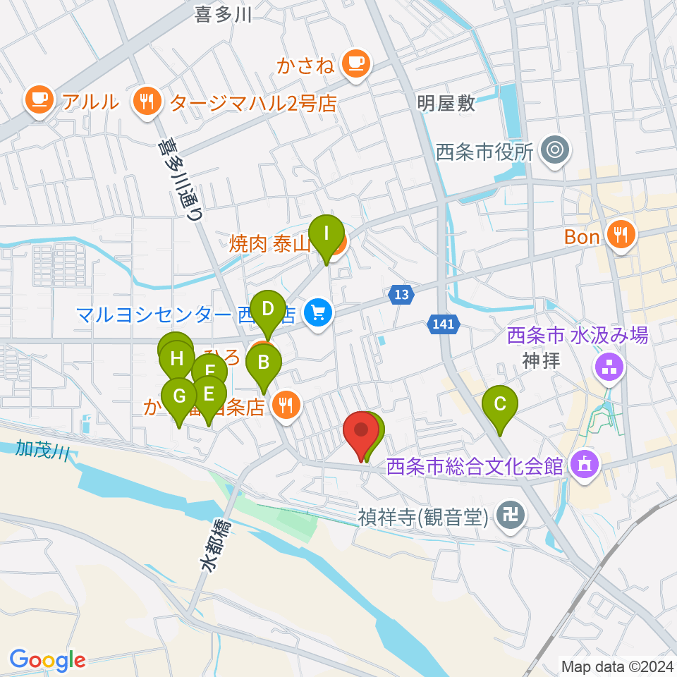 西条センター ヤマハミュージック周辺の駐車場・コインパーキング一覧地図