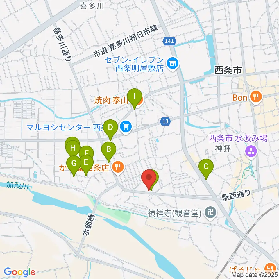 西条センター ヤマハミュージック周辺の駐車場・コインパーキング一覧地図