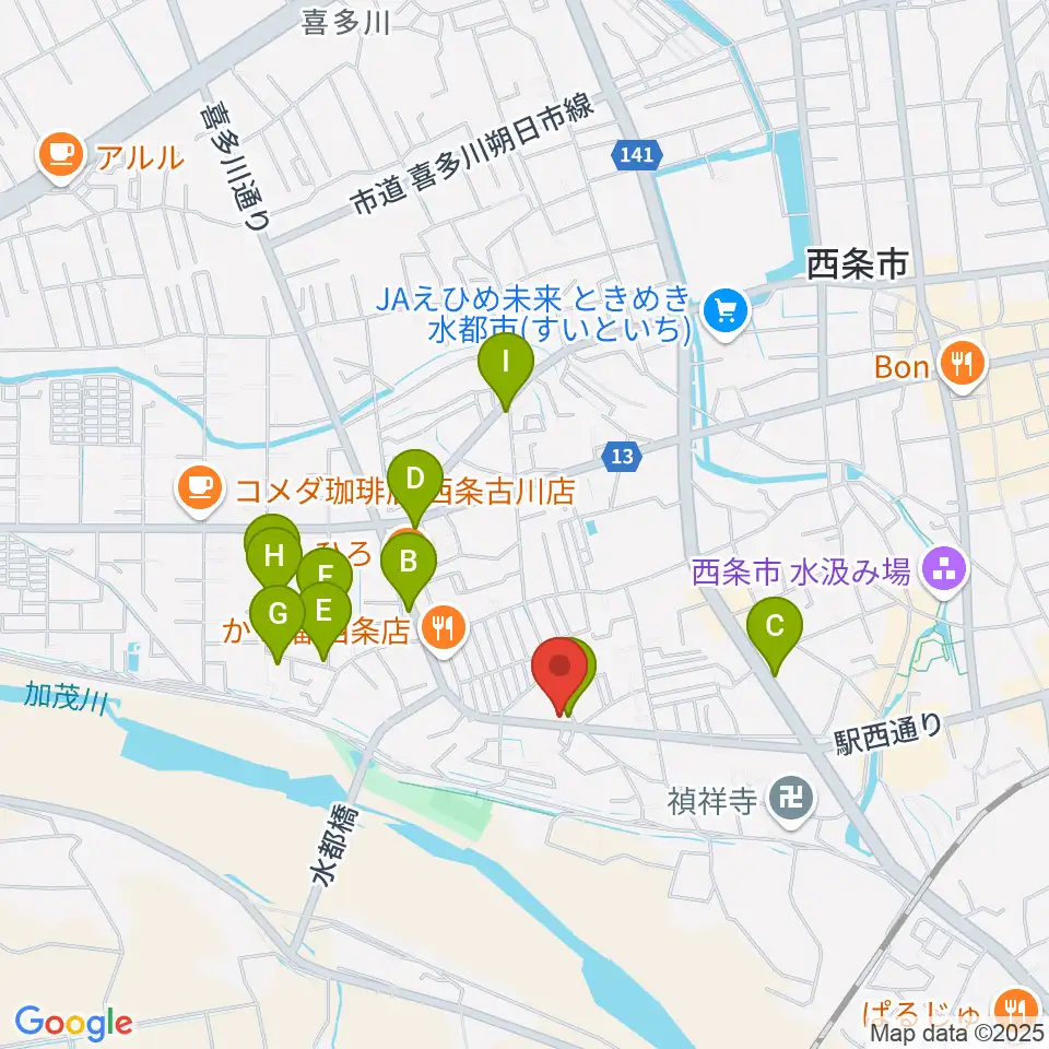 西条センター ヤマハミュージック周辺の駐車場・コインパーキング一覧地図