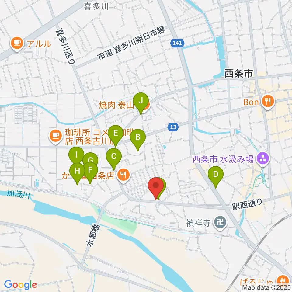 西条センター ヤマハミュージック周辺の駐車場・コインパーキング一覧地図