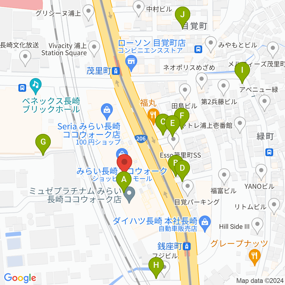 長崎ココウォークセンター ヤマハミュージック周辺の駐車場・コインパーキング一覧地図