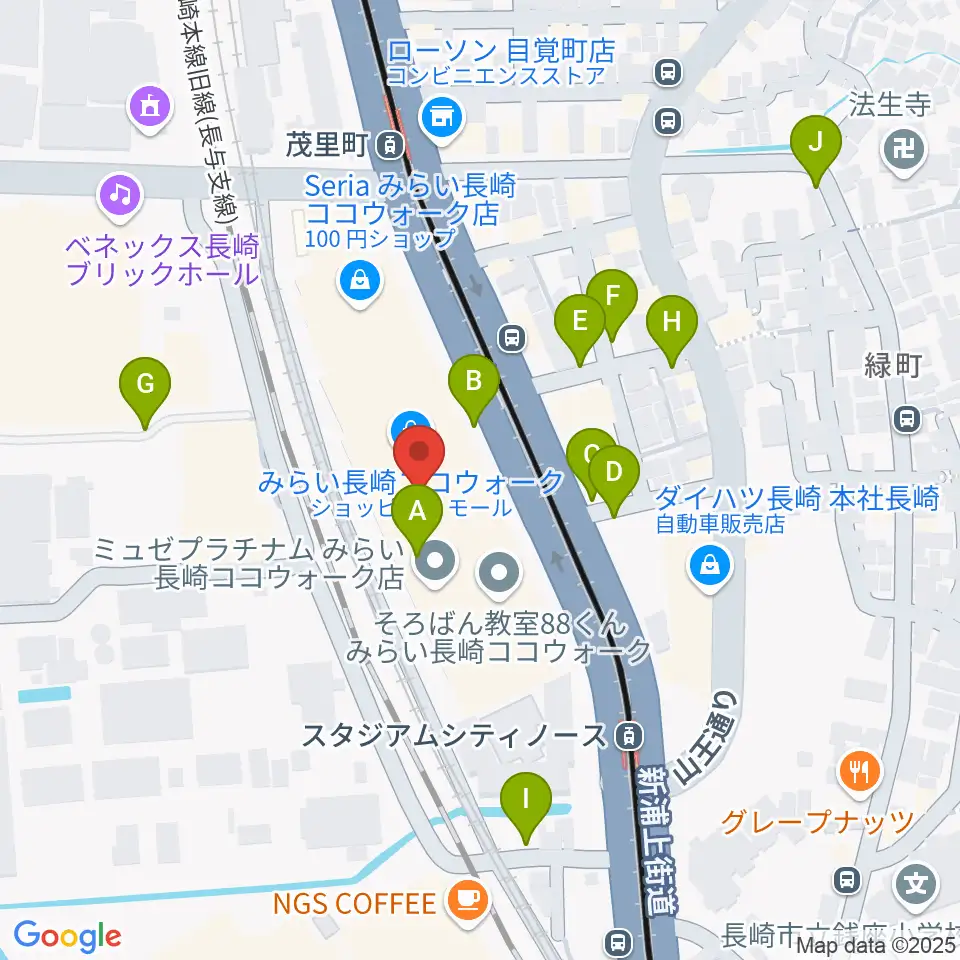 長崎ココウォークセンター ヤマハミュージック周辺の駐車場・コインパーキング一覧地図