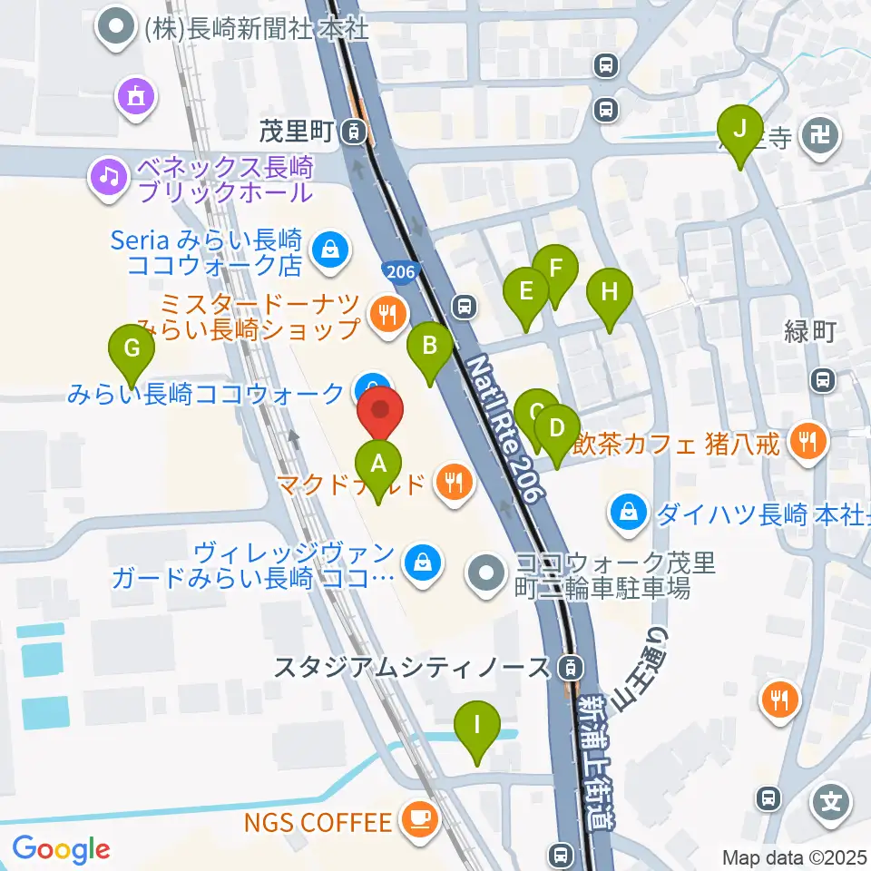 長崎ココウォークセンター ヤマハミュージック周辺の駐車場・コインパーキング一覧地図