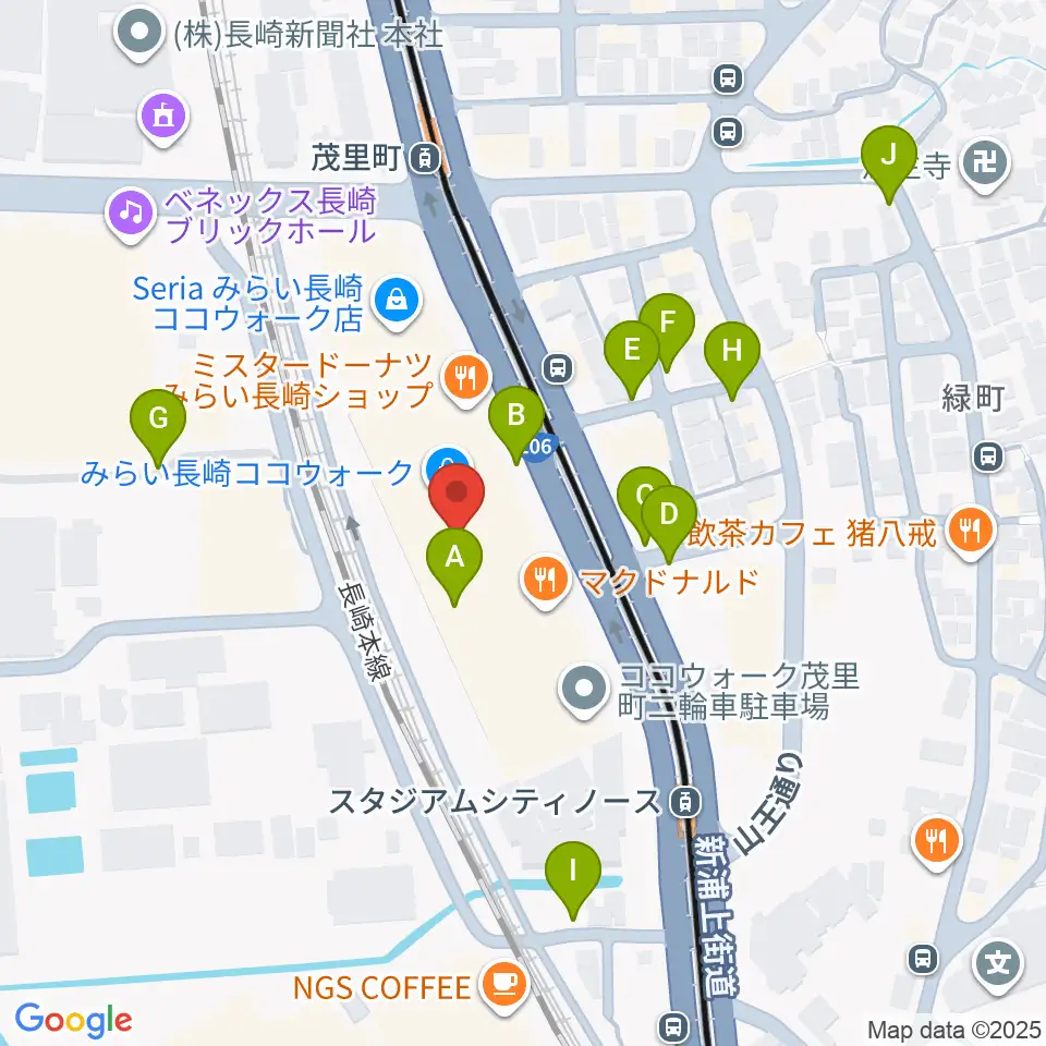 長崎ココウォークセンター ヤマハミュージック周辺の駐車場・コインパーキング一覧地図