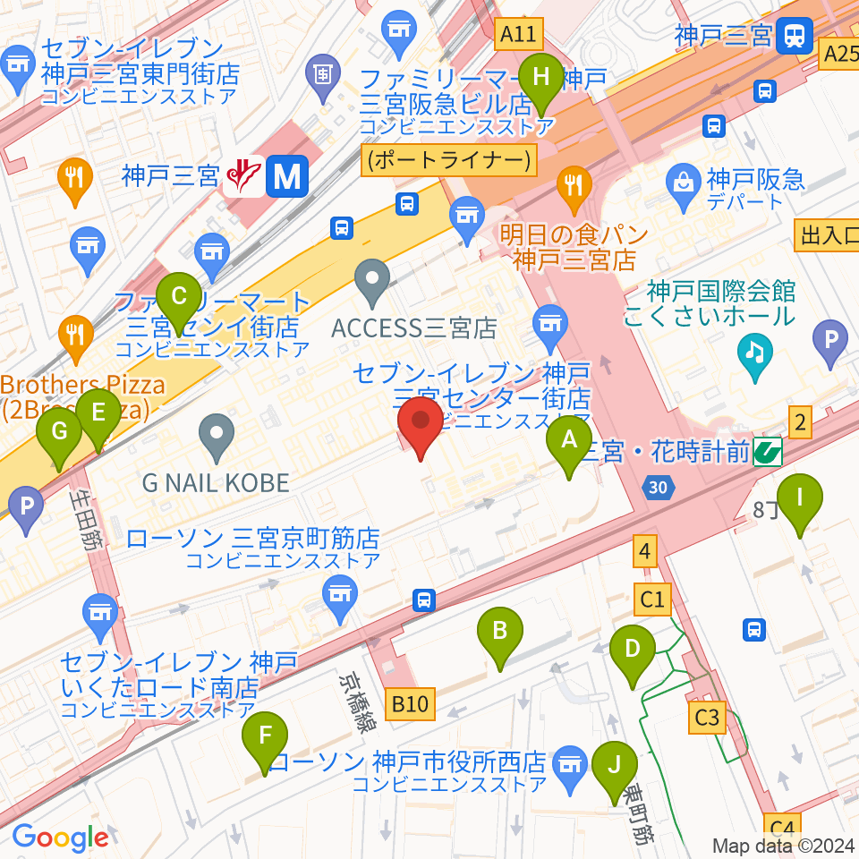 島村楽器 三宮オーパ店周辺の駐車場・コインパーキング一覧地図