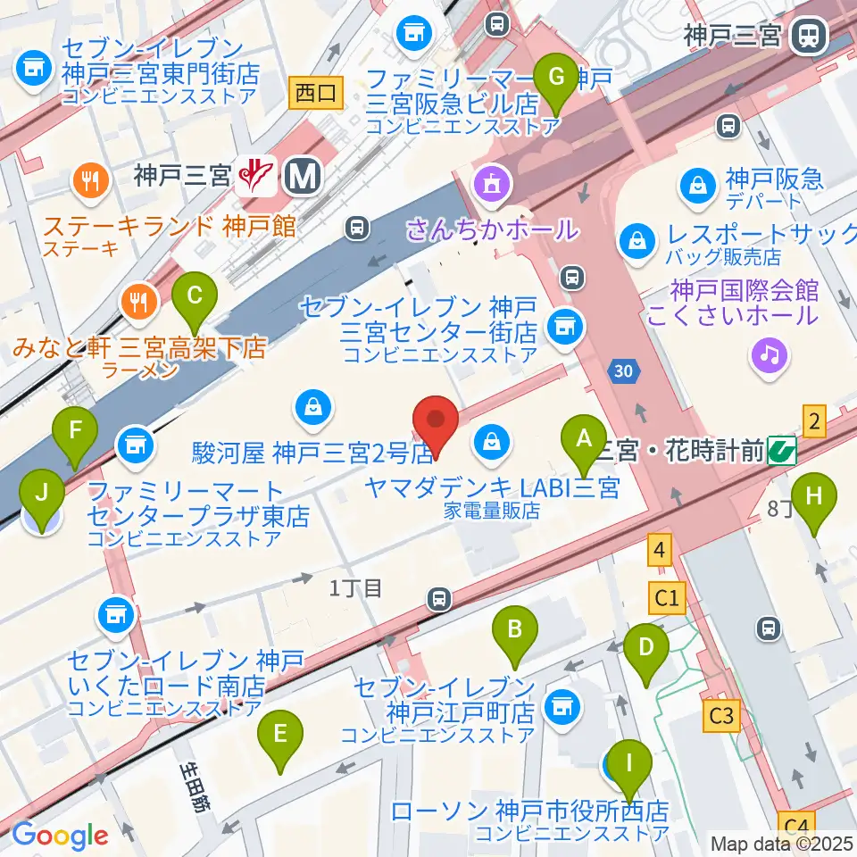 島村楽器 三宮オーパ店周辺の駐車場・コインパーキング一覧地図