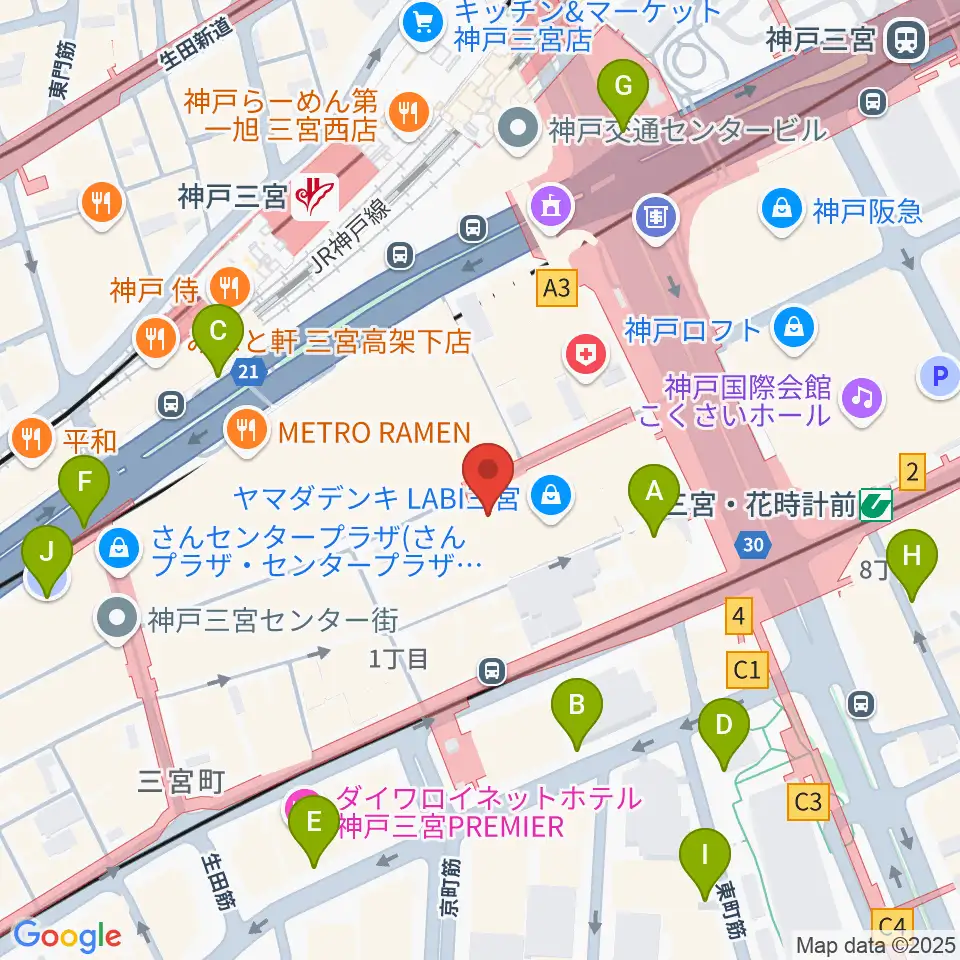 島村楽器 三宮オーパ店周辺の駐車場・コインパーキング一覧地図